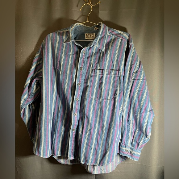 mto Other - MTO Mens Long sleeve button Up striped casual dress shirt-XL